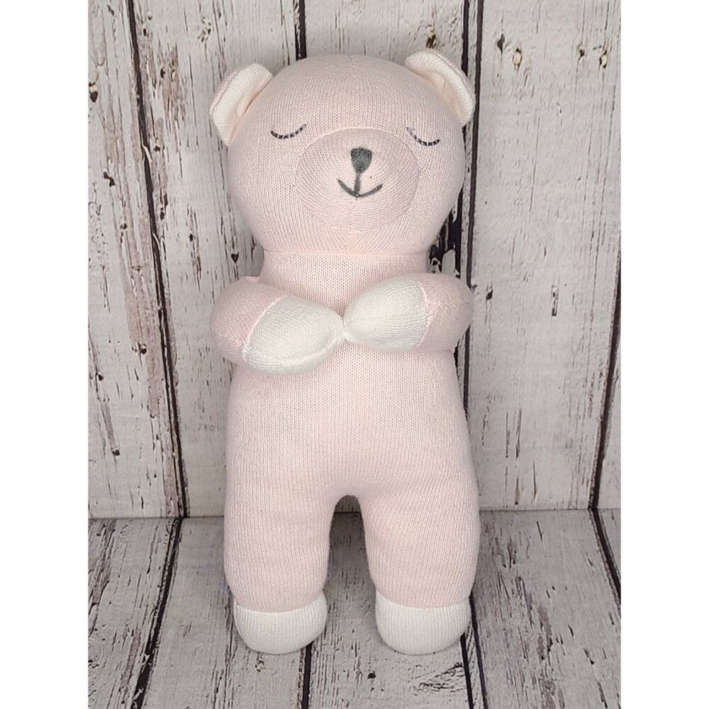 10" Little Acorn Pixie Bear Pink & White Knit Plush Teddy Lovey Baby Stuffed Toy
